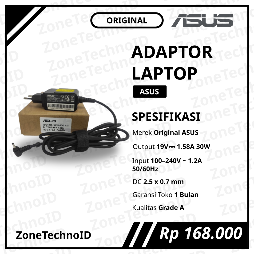 Adaptor Charger Laptop ASUS Original 19V 1.58A 30W Jack 2.5×0.7mm Portable