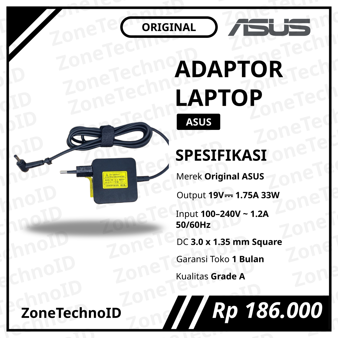 Adaptor Charger Laptop ASUS Original 19V 1.75A 33W Jack Square 3.0×1.35mm