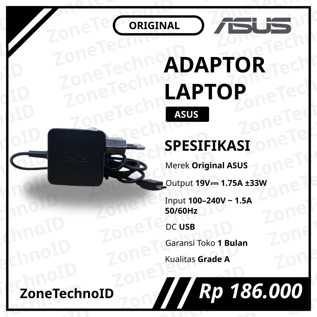 Adaptor Charger Laptop ASUS Original 19V 1.75A DC USB (±33W) Slim Kecil