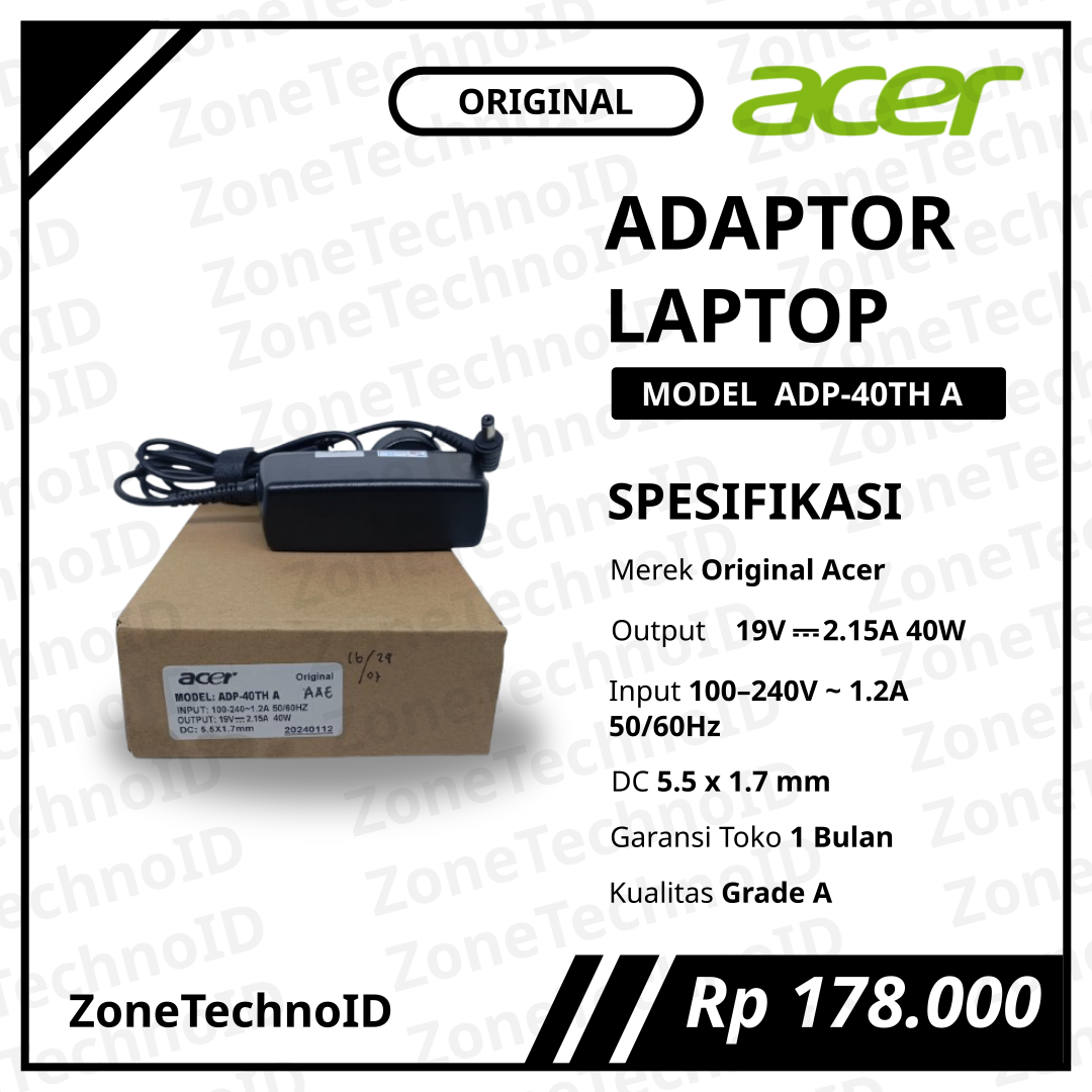 Adaptor Charger Laptop Acer Original ADP-40TH A 40W 19V 2.15A Jack 5.5×1.7mm