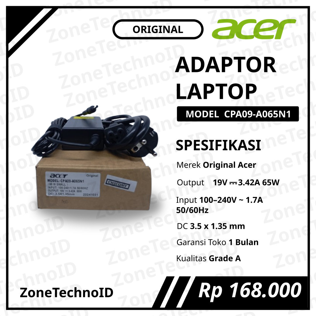 Adaptor Charger Laptop Acer Original Chicony CPA09-A065N1 65W Small Plug 3.5×1.35mm