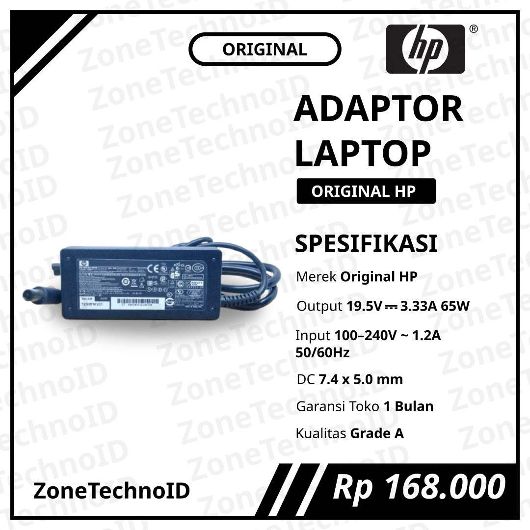 Adaptor Charger Laptop HP Original 19.5V 3.33A 65W Jack 7.4×5.0mm Big Pin