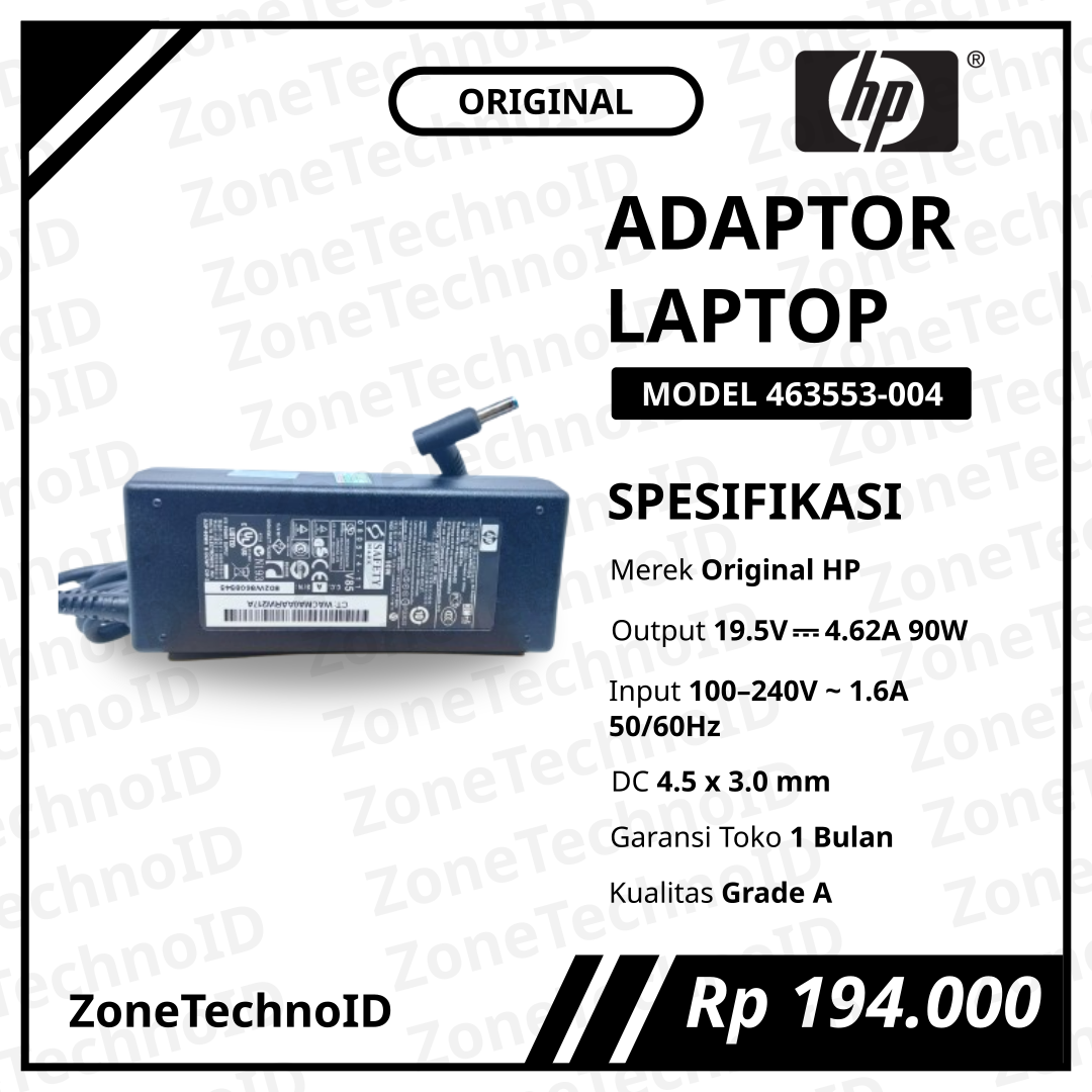 Adaptor Charger Laptop HP Original 90W Blue Pin 19.5V 4.62A Jack 4.5×3.0mm