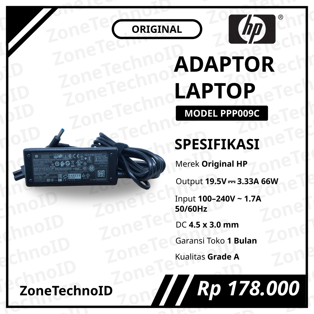 Adaptor Charger Laptop HP Original PPP009C 19.5V 3.33A 65W Jack 4.5×3.0mm Blue Pin