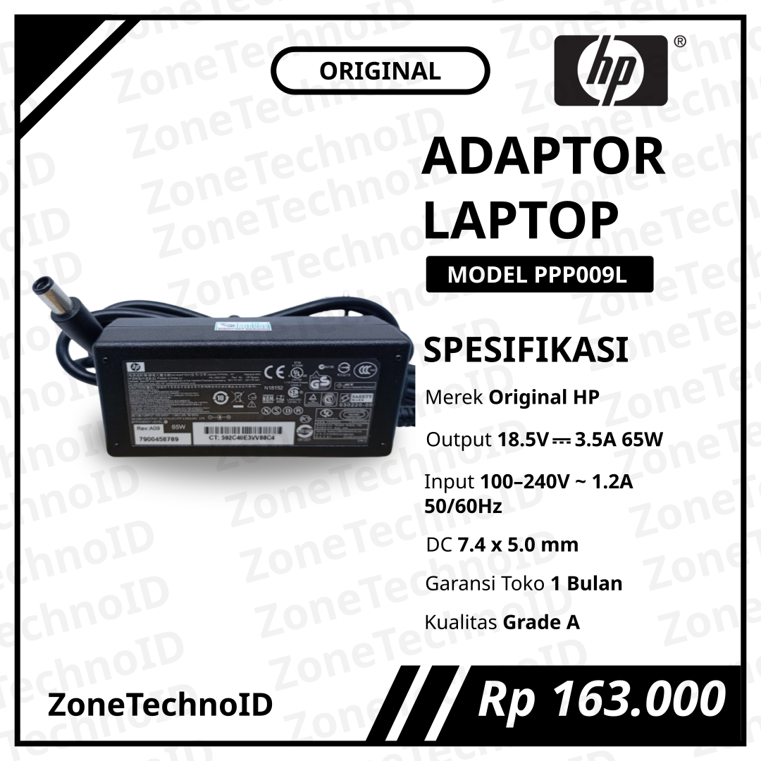 Adaptor Charger Laptop HP Original PPP009L 65W 18.5V 3.5A Jack 7.4×5.0mm Big Pin