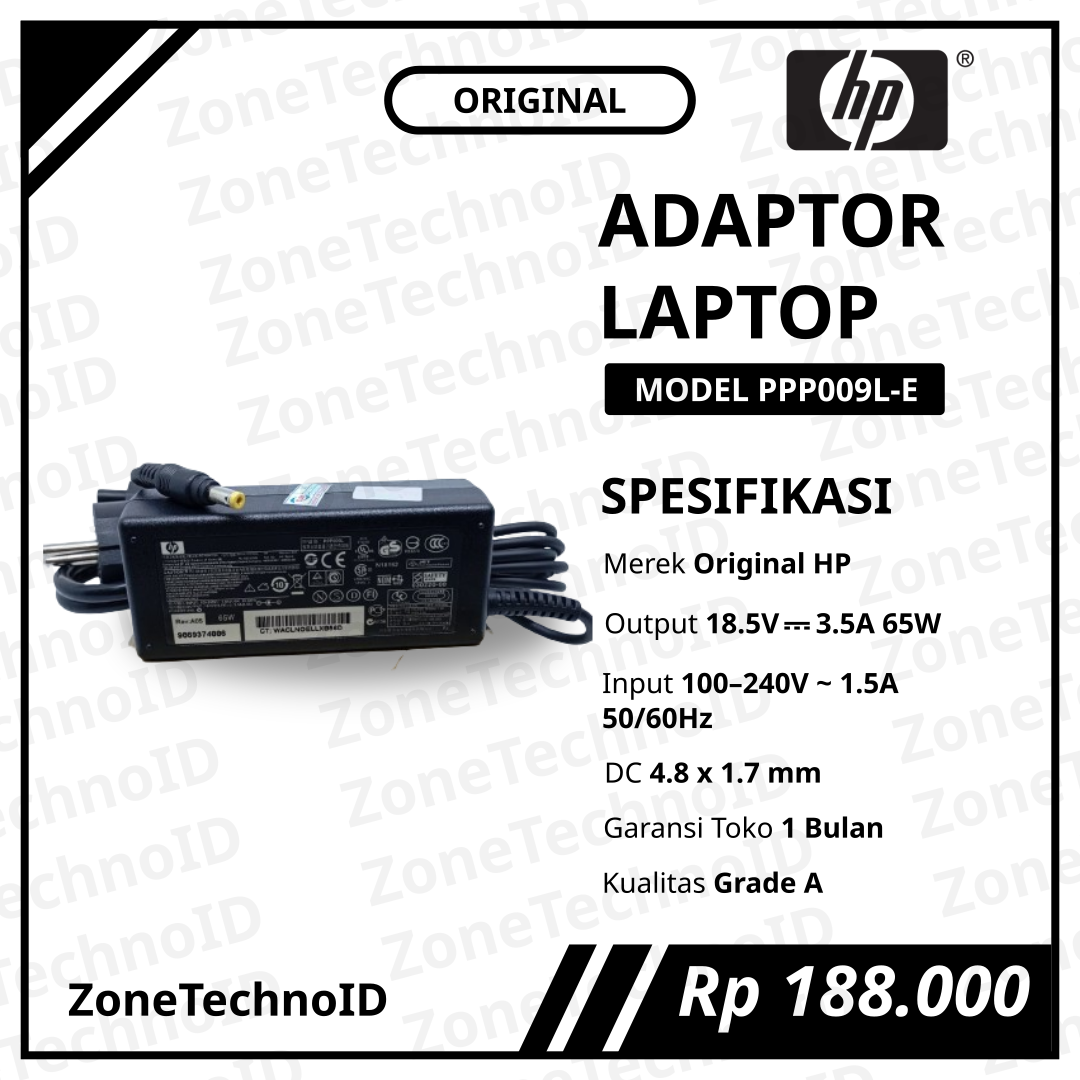 Adaptor Charger Laptop HP Original PPP009L-E 65W 18.5V 3.5A Jack 4.8×1.7mm Yellow Pin