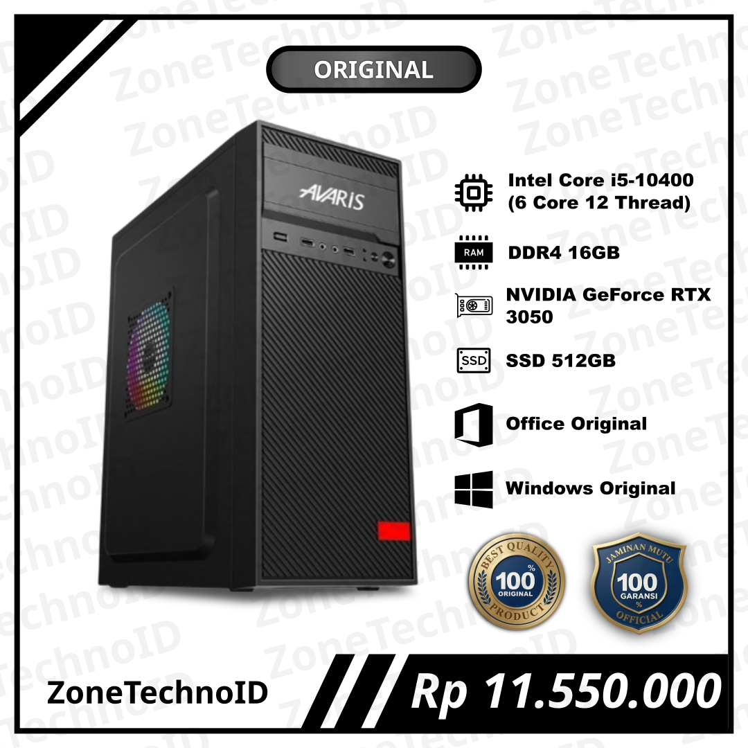 PC Rakitan Gaming i5 10400 + RTX 3050 16GB RAM SSD 512GB  Windows & Office Original  Siap Pakai