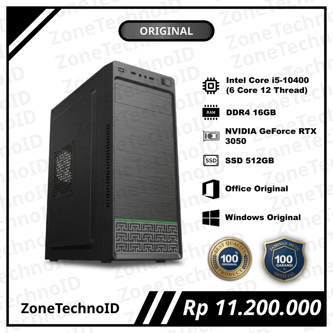 PC Rakitan Gaming Intel Core i5 10400 + RTX 3050  16GB RAM  SSD 512GB  Siap Main Game Berat